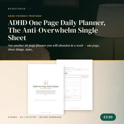 ADHD One Page Daily Planner, The Anti-Overwhelm Single Sheet