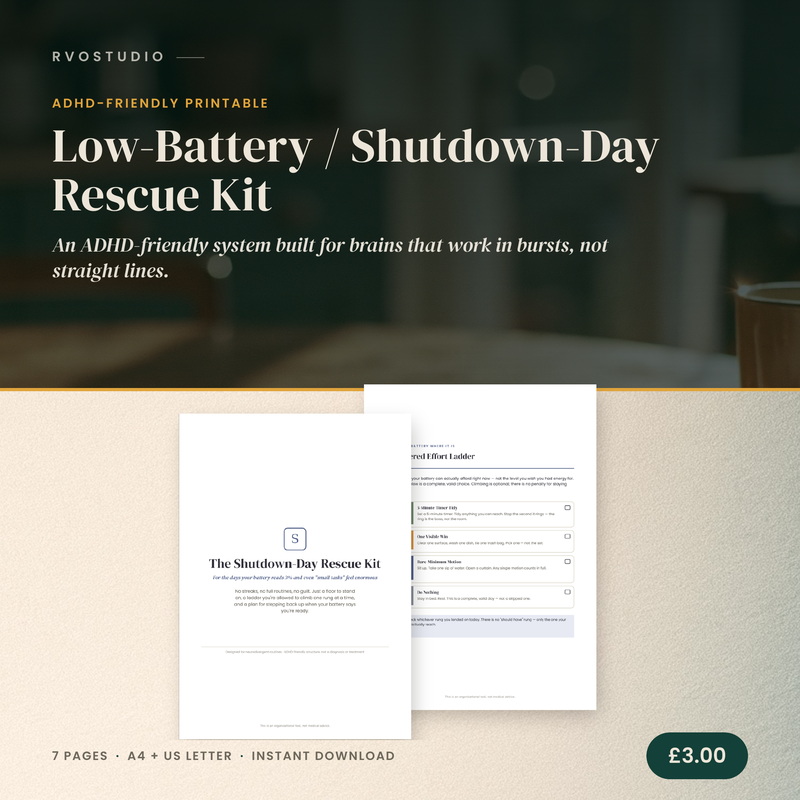 Low-Battery / Shutdown-Day Rescue Kit — ADHD printable cover